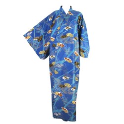 Yukata-kimono bleu royal, en coton
