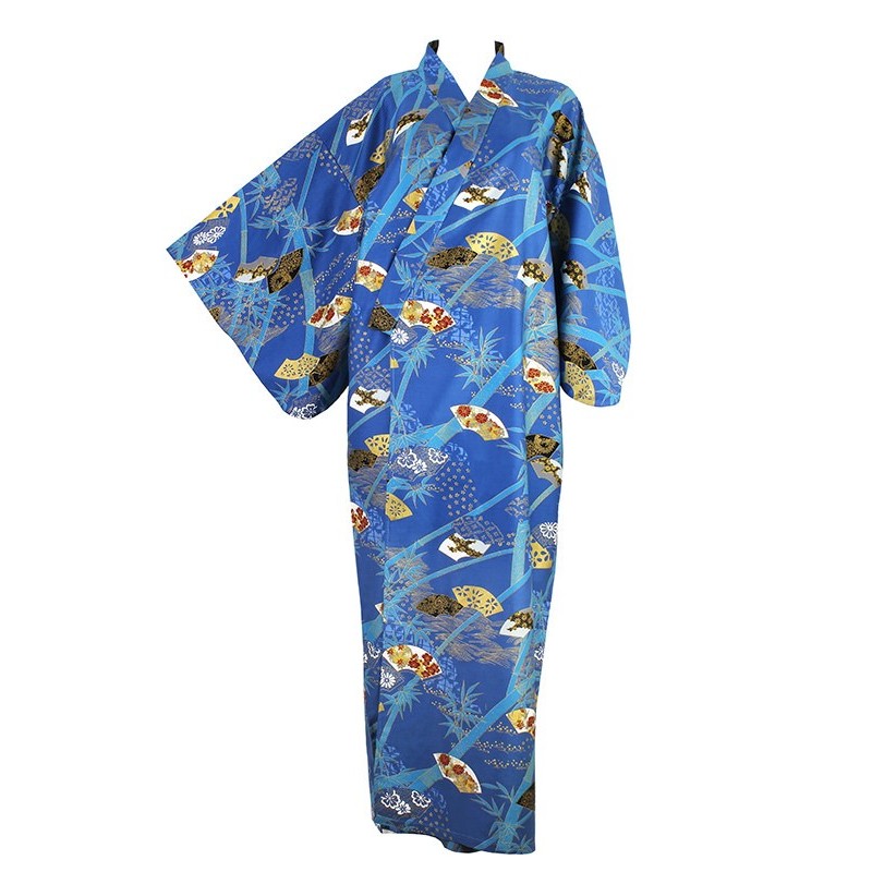 Yukata-kimono bleu royal, en coton