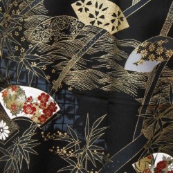 Yukata-kimono éventails noir et or