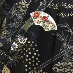 Yukata-kimono éventails noir et or