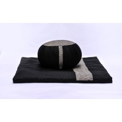 zafu et zafuton Grand Koï, noir, tissu japonais