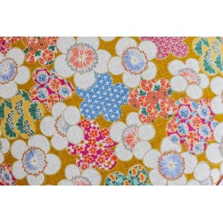 Zafu épeautre bio jonchée de fleurs, rouge, tissu japonais