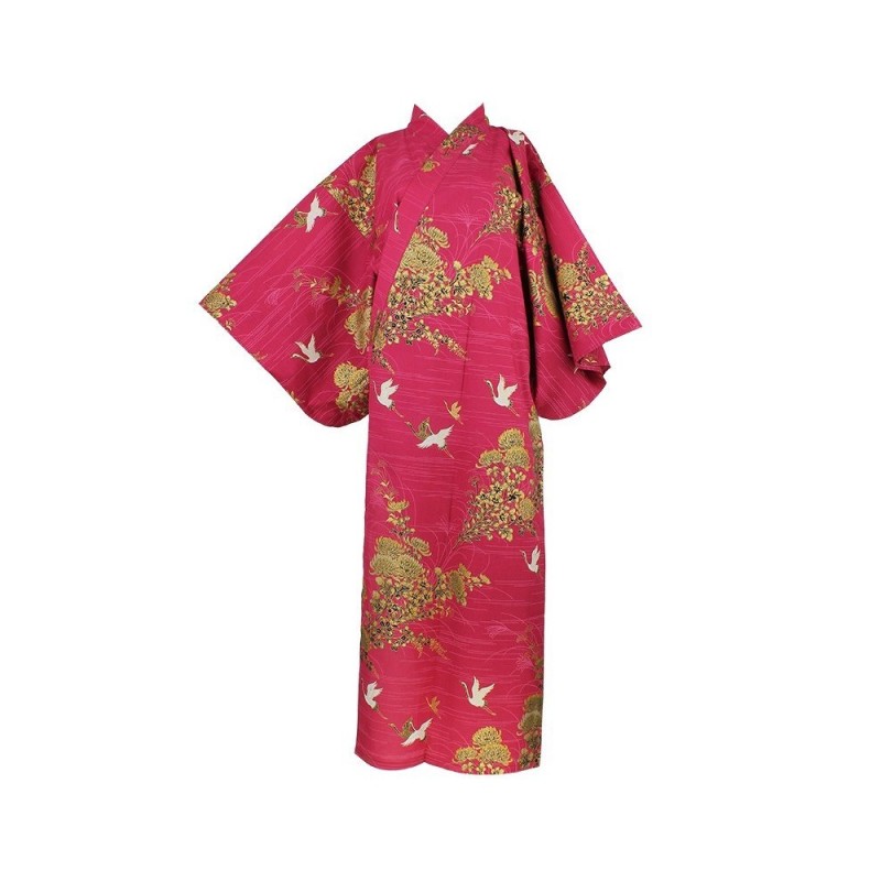 Yukata héron, rouge et or