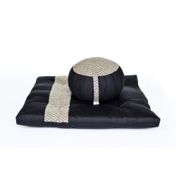 zafu et zafuton Grand Koï, noir, tissu japonais