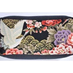 Zafu rectangle épeautre bio Tsuru, noir, tissu japonais