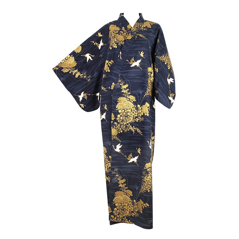 Yukata-kimono "héron d'or", en coton