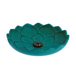 Brûle encens Fleur de lotus, en fonte du Japon, bleu turquoise
