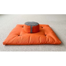 Pack Zafu épeautre et zafuton orange tissu japonais Grand Koi