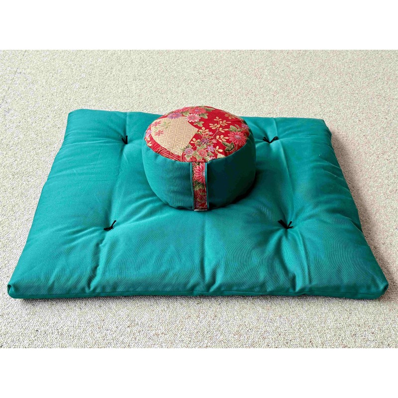 Pack Zafu épeautre et zafuton vert émeraude tissu japonais