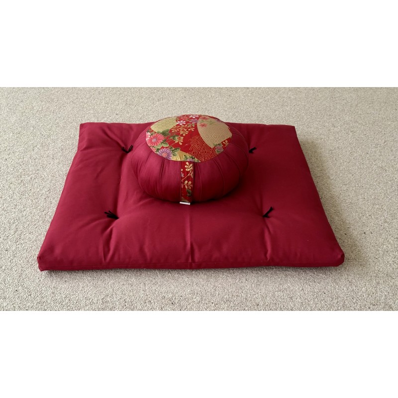 Pack Zafu kapok standard et zafuton bordeaux tissu japonais