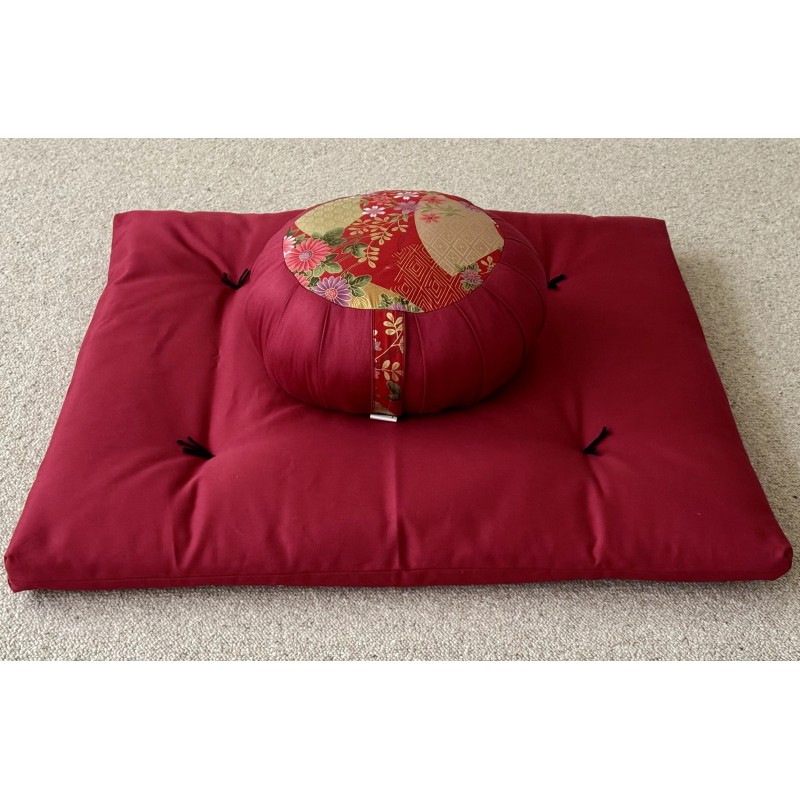 zafu et zafuton bordeaux - tissu japonais - Boutique Zen