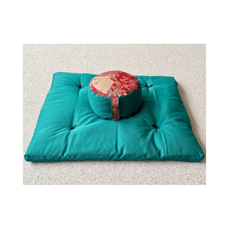 zafu épeautre et zafuton vert émeraude tissu japonais - Boutique Zen