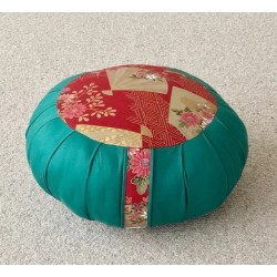 zafu traditionnel kapok  vert émeraude tissu japonais - fabriqué en France - Boutique zen
