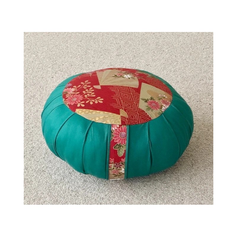 zafu traditionnel kapok  vert émeraude tissu japonais - fabriqué en France - Boutique zen
