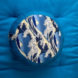 Zafu kapok bleu Tissu japonais Vague Hokusai