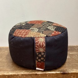 zafu coussin méditation remplissage épeautre, noir tissu japonais
