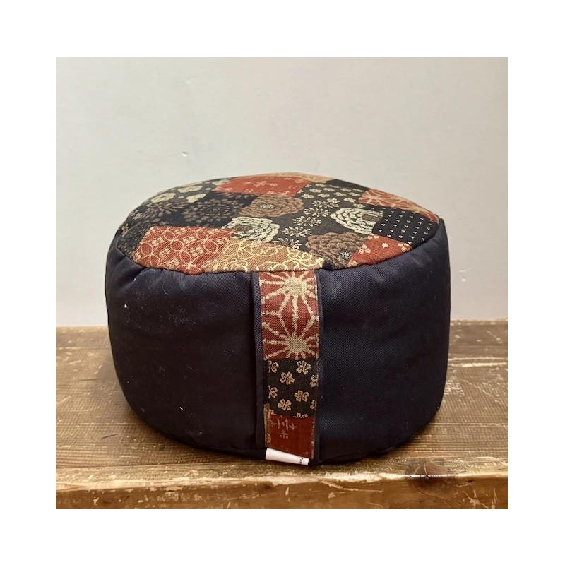 zafu coussin méditation remplissage épeautre, noir tissu japonais