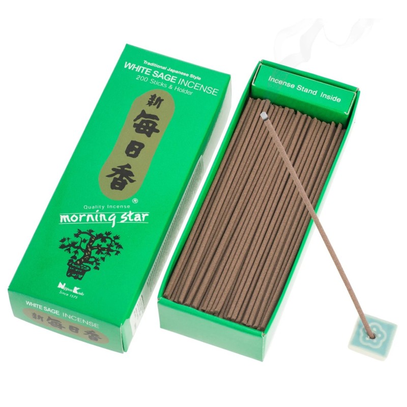 Sauge blanche, boîte de 200 bâtons, encens Morning Star, fabriqué au Japon