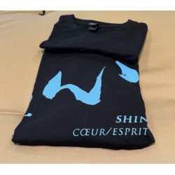 T-shirt  noir "shin, cœur, esprit", calligraphie en bleu