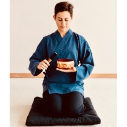 Veste samue tissu ramie bleu indigo