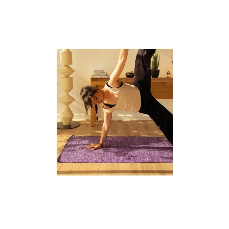 Tapis de yoga coton natur-violet