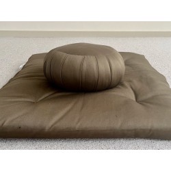 Ensemble zafuton, tapis de méditation et zafu, coussin de méditation brun-olivier