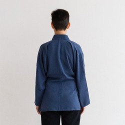 Veste samue tissu ramie bleu indigo