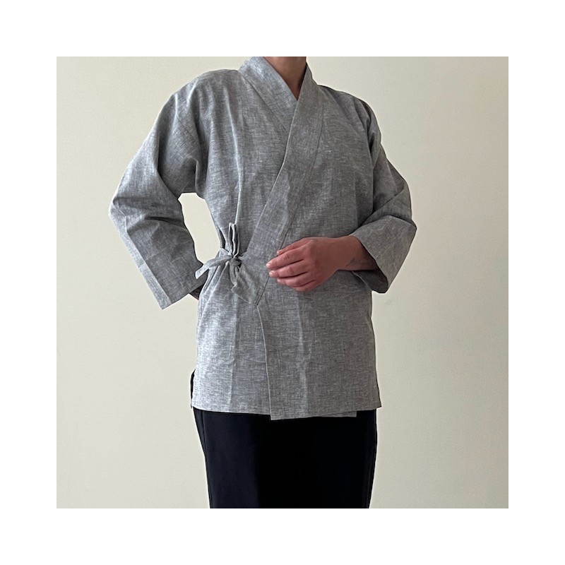 Veste samué en lin couleur gris chiné