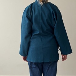 Veste samue tissu ramie bleu indigo