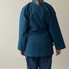 Veste samue tissu ramie bleu indigo