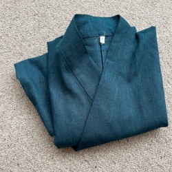 Veste samue tissu ramie bleu indigo