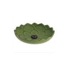 Porte-encens en fonte vert mousse, fleur de lotus