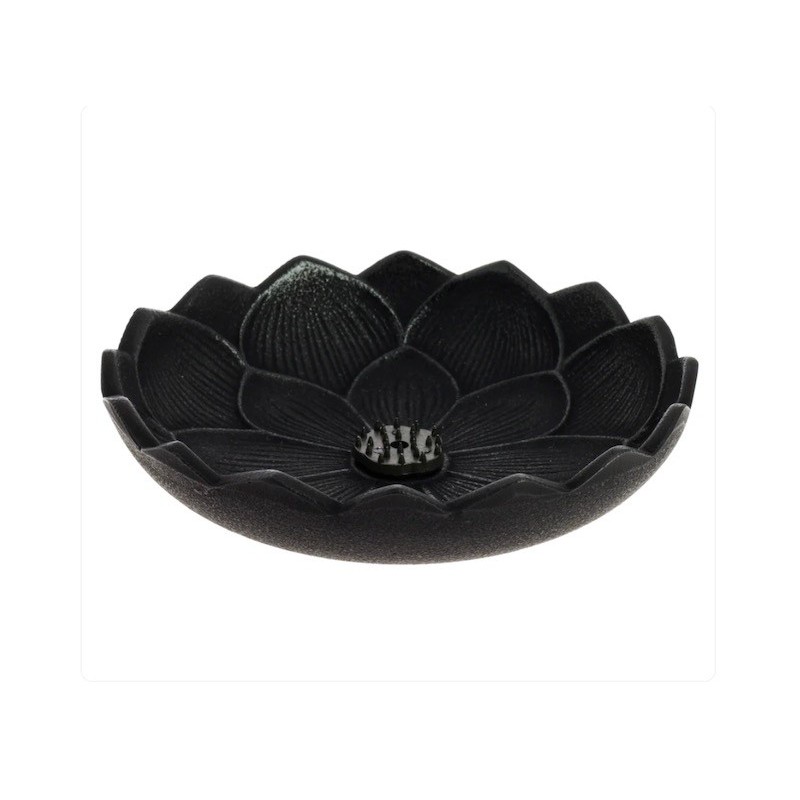 Porte-encens noir en fonte fleur lotus