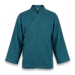 Veste samue en lin couleur bleu émeuraude