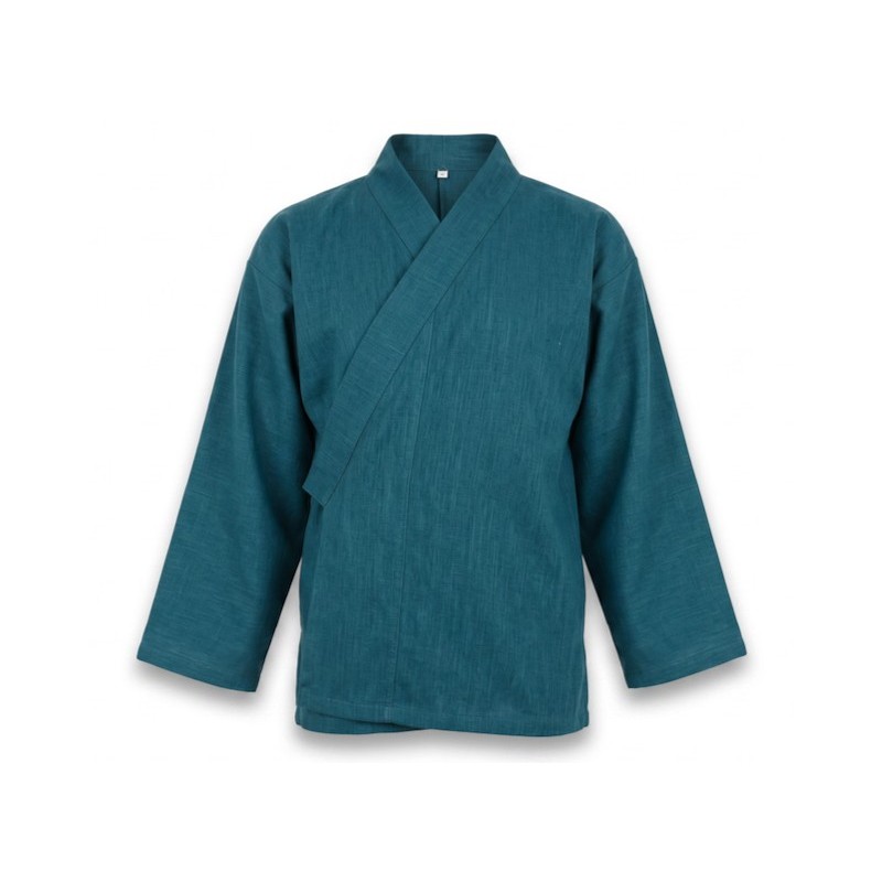 Veste samue en lin couleur bleu émeuraude