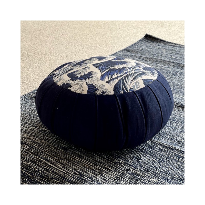 Zafu en kapok bleu et vagues