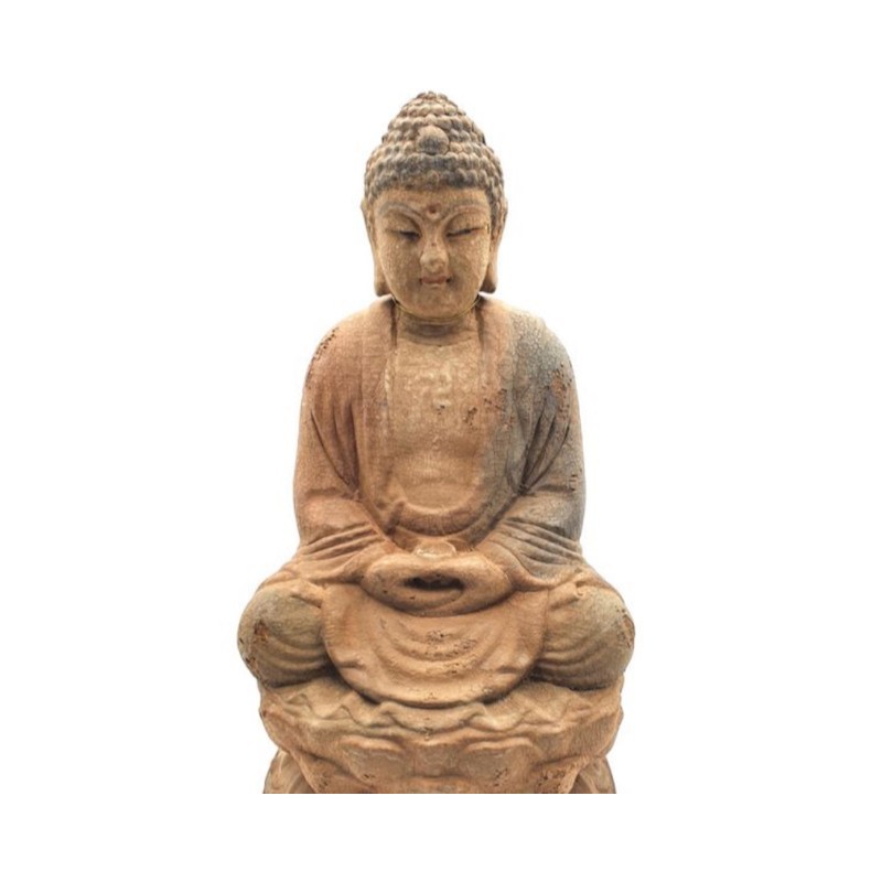 Bouddha-en-méditation-bois polychromé