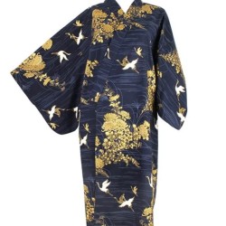 Kimono-yukata-bleu nuit héron doré
